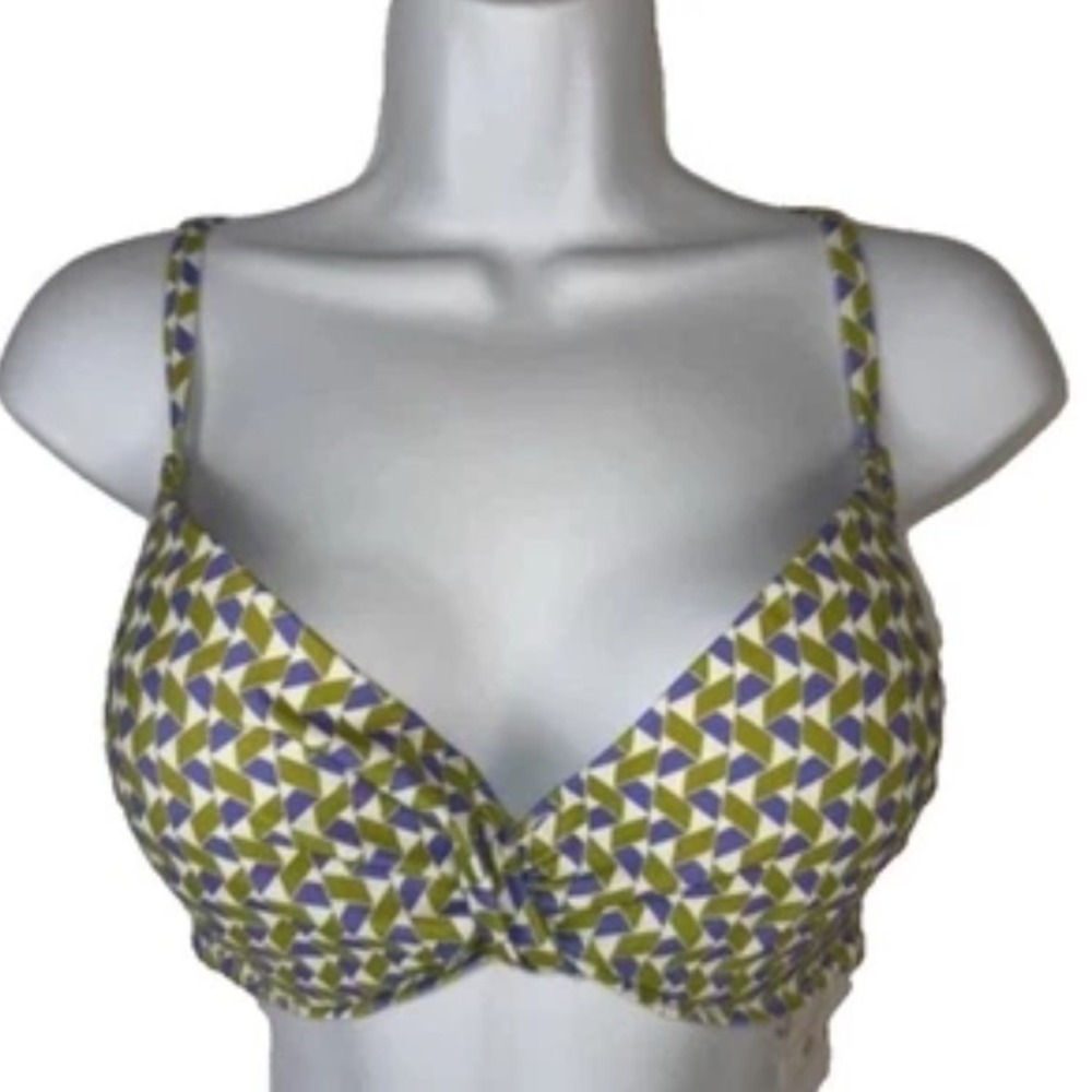 Shade & Shore Bikini Top Women 36C Green Geometric Twist Front Underwire Swim